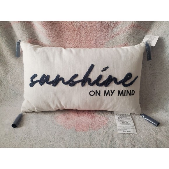 Place‎ & Time THROW PILLOW 12"x20" Sunshine My Mind Home Embroider Cream Fringe - Picture 1 of 6